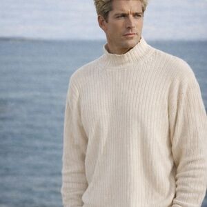 Eddie Bauer Vintage 90s Y2K Ribbed Mock Neck Cotton Sweater 3XLT Cream Classic